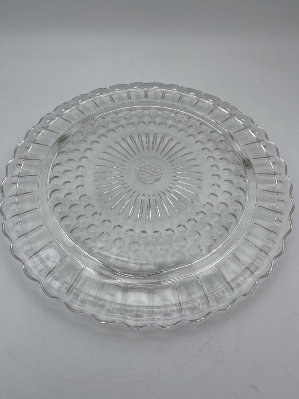 Scalloped Clear Glass Serving Platter - Decorative Pressed Pattern